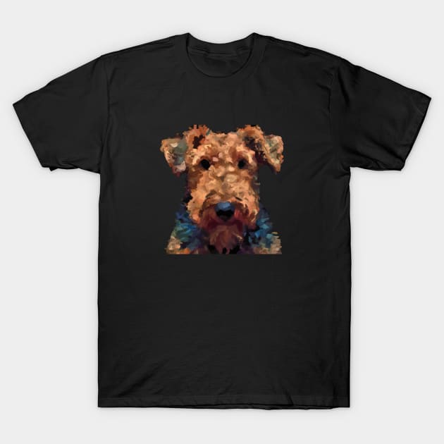 Cute Airedale Terrier Brush Painting Artwork T-Shirt by Furrban